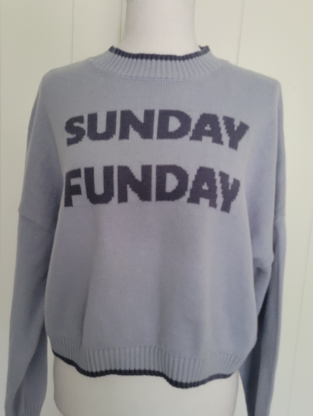 SALE Jessica Simpson Sunday Funday Pullover Sweater Semi Crop Blue Cotton M NWT - Picture 2 of 10